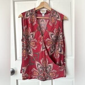 Vintage Talbots Petites Sleeveless Red Paisley Wrap Top 100% Silk Size 16 XL